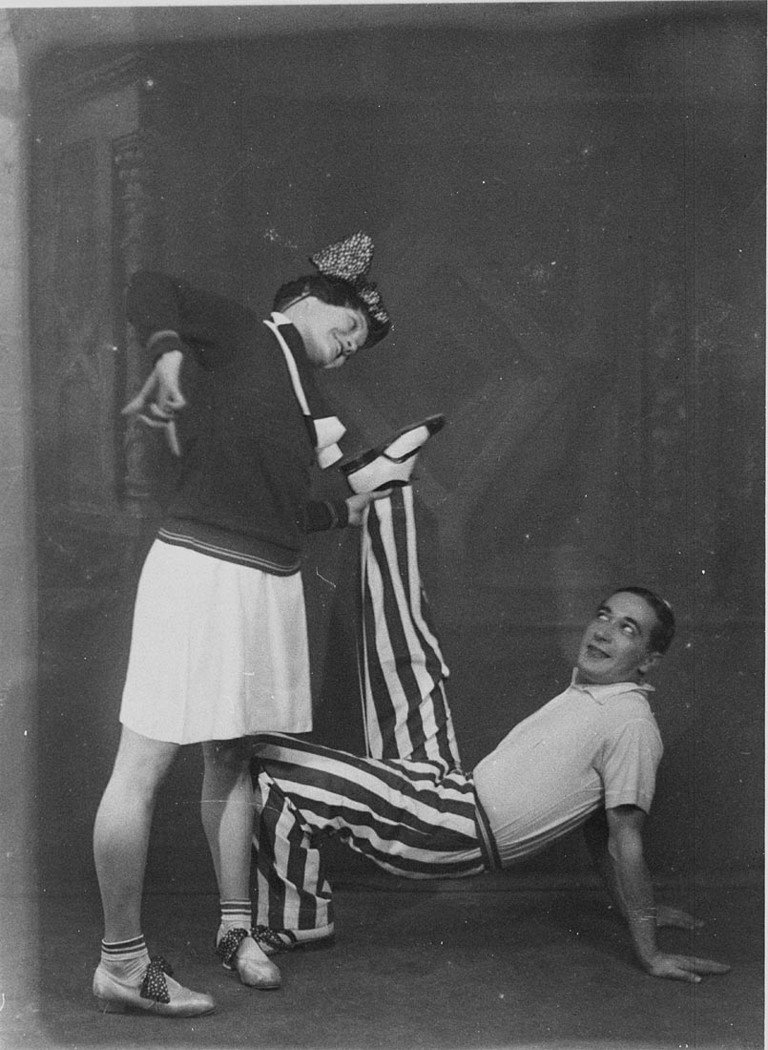 Unidentified theatrical clown act tap dancers (1930s)