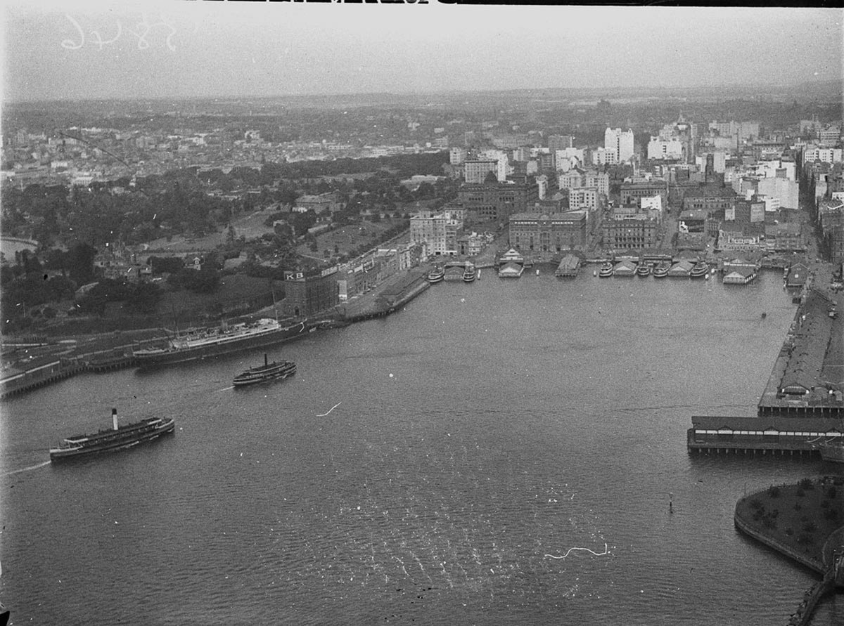 View of Circular Quay from north side creepercrane of Sydney Harbour Bridge (1925–57)