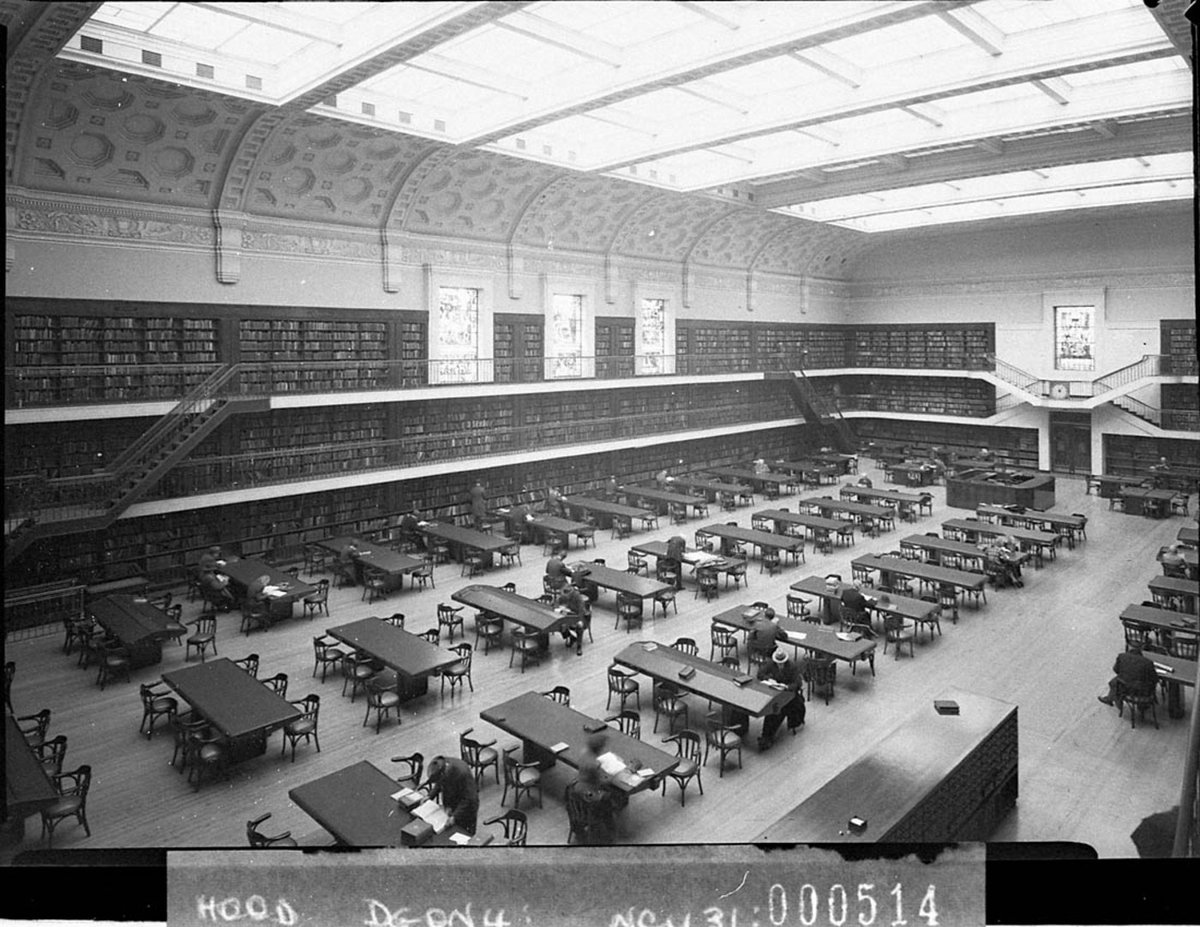 View of the Reading Room looking down from one of the galleries Public Library of NSW (1942)