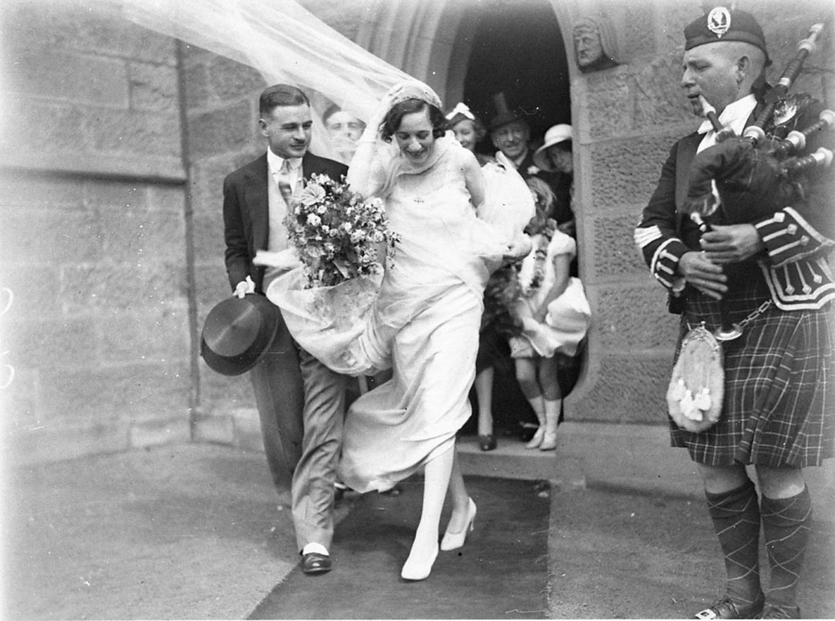Wedding of the Lachlan ie Lauchlan MacKinnon junior heir to the Wilson and MacKinnon newspaper empire The Argus and Australian the wedding was at St Marks Church Darling Point (c. 1933)