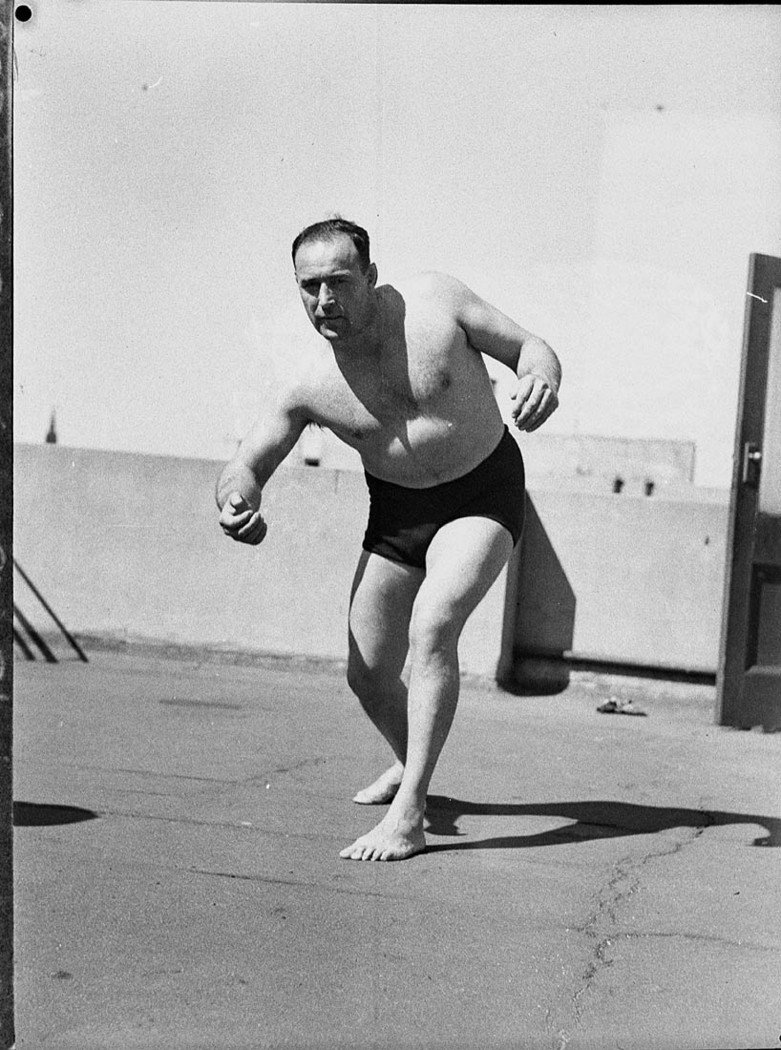 Wrestlers at gym Don Noland taken for Leichhardt Stadium (1937)