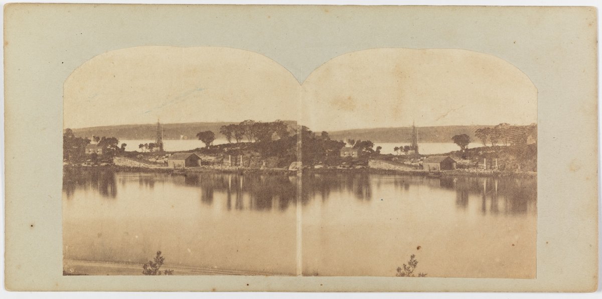 Garden Island from the Domain (Looking east across Woolloomooloo Bay to Garden Island), Potts Point (1850–70)