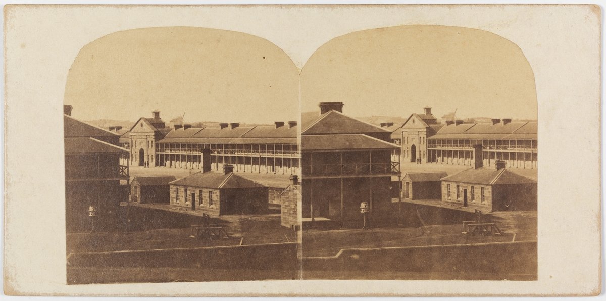 Military Barracks Paddington (Looking south east from the Greens Road wall past the Garrison Hospital to the main Barrack Block) (1850–70)