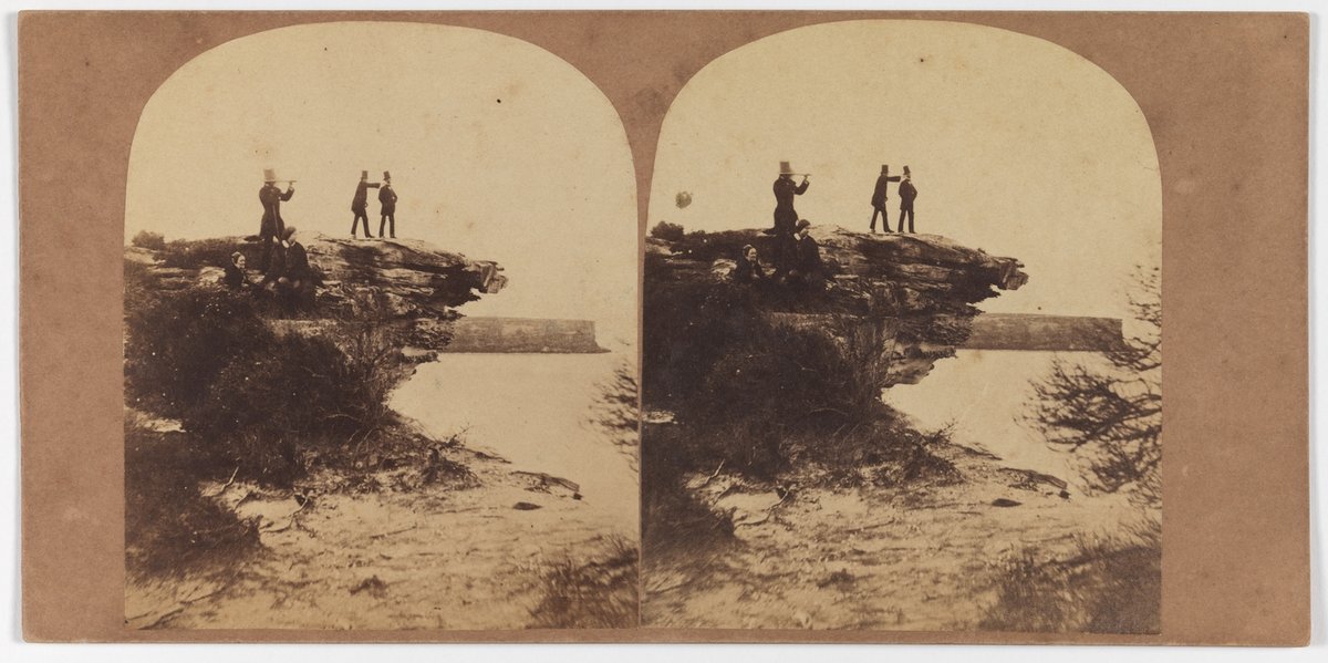 North Head Entrance of Port Jackson (1859) (Group of two women and three men, including one with telescope, at the Gap, South Head, looking out to sea), Sydney Harbour