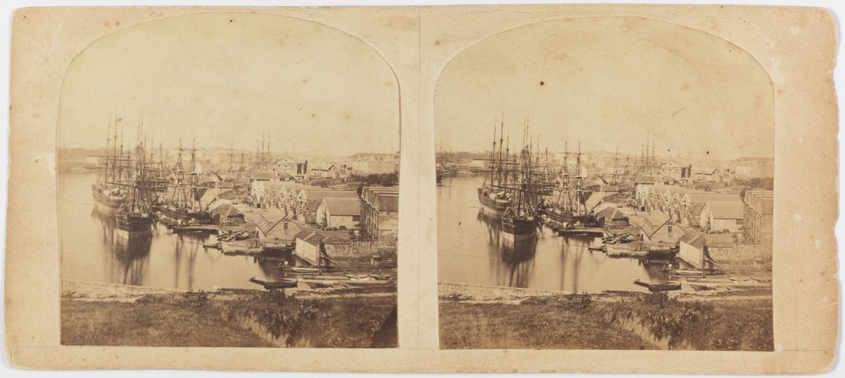 Looking south from Dawes Point past ships at Campbell’s wharf to Circular Quay,ca1857
