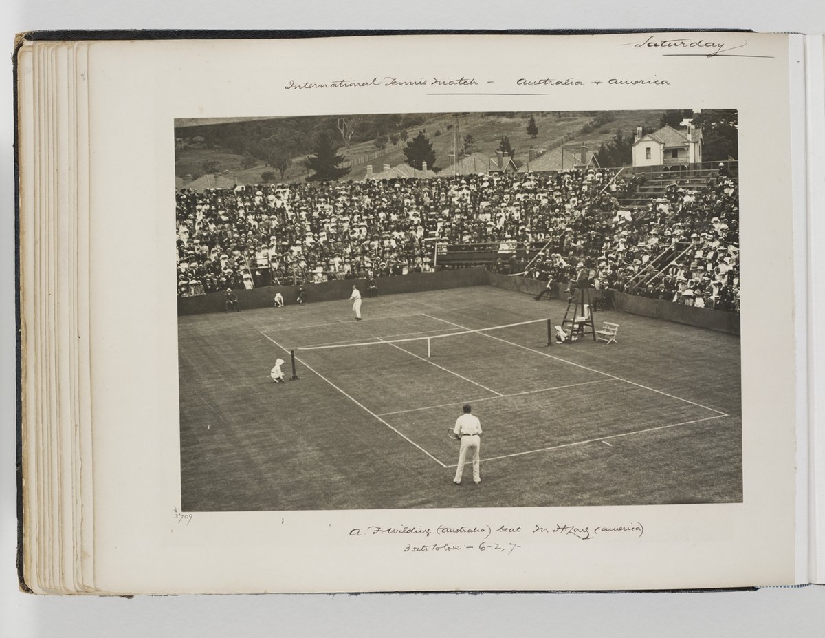 View of Grandstand, International Tennis Match- Australia vs America, Double Bay, NSW, 27 November 1909, Allen family Album No. 52