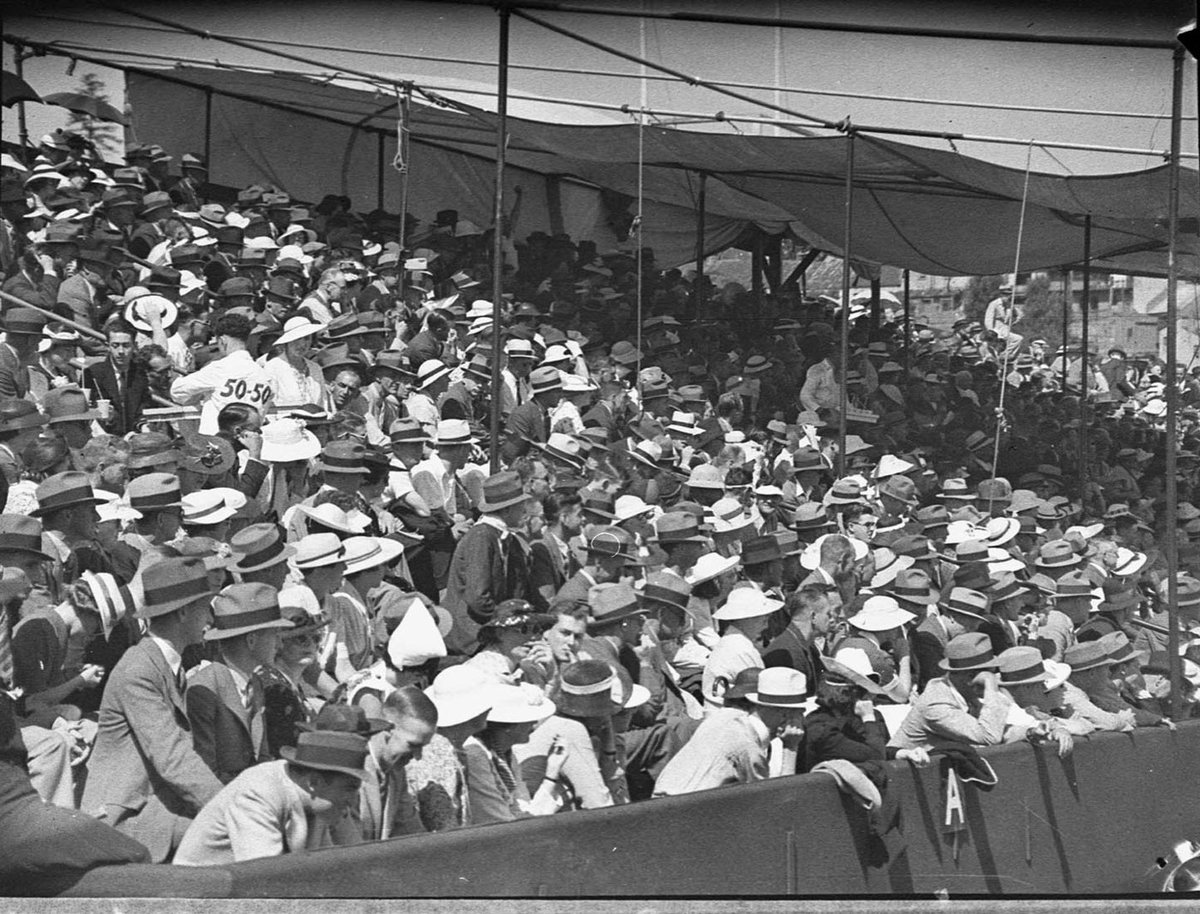 Spectators at Tennis, 16-12-1937, White City, Rushcutters Bay, N.S.W., Sam Hood