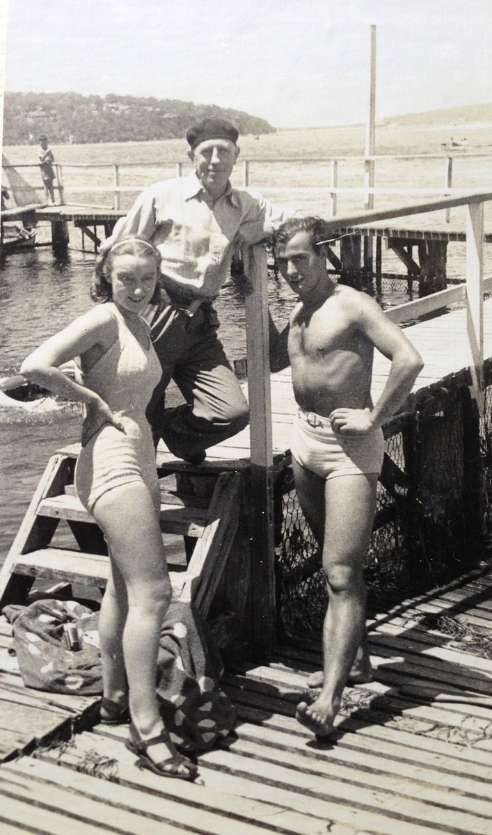 Artist Daryl Lindsay with Ballets russes dancers Betty Souvorova and Alosha, 31 January 1937, Moombara, Sydney - photographer Margaret Allen, later Baroness Gifford, Port Hacking