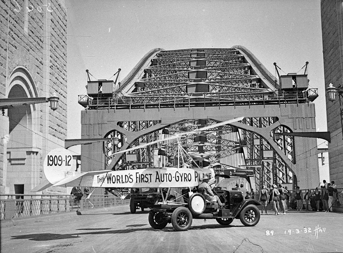 World's First Auto-Gyro Plane (helicopter 1909-12) in the Sydney Harbour Bridge Celebrations, 19 March 1932, By Hall and Co