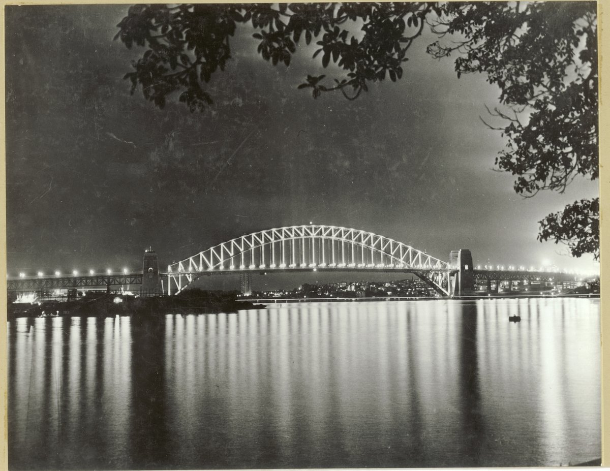 Sydney Harbour Bridge at night, Mar 1962 - unknown photographer for Walkabout magazine