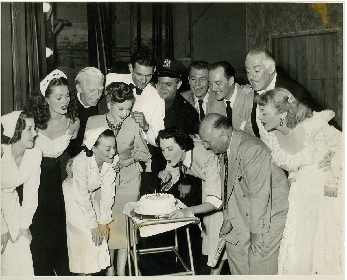 Maree Austin, US star John Hubbard and cast of "Mary had a little" celebrate a birthday, Tivoli Theatre, Melbourne, 1951 - Harry Jay, Sydney city centre