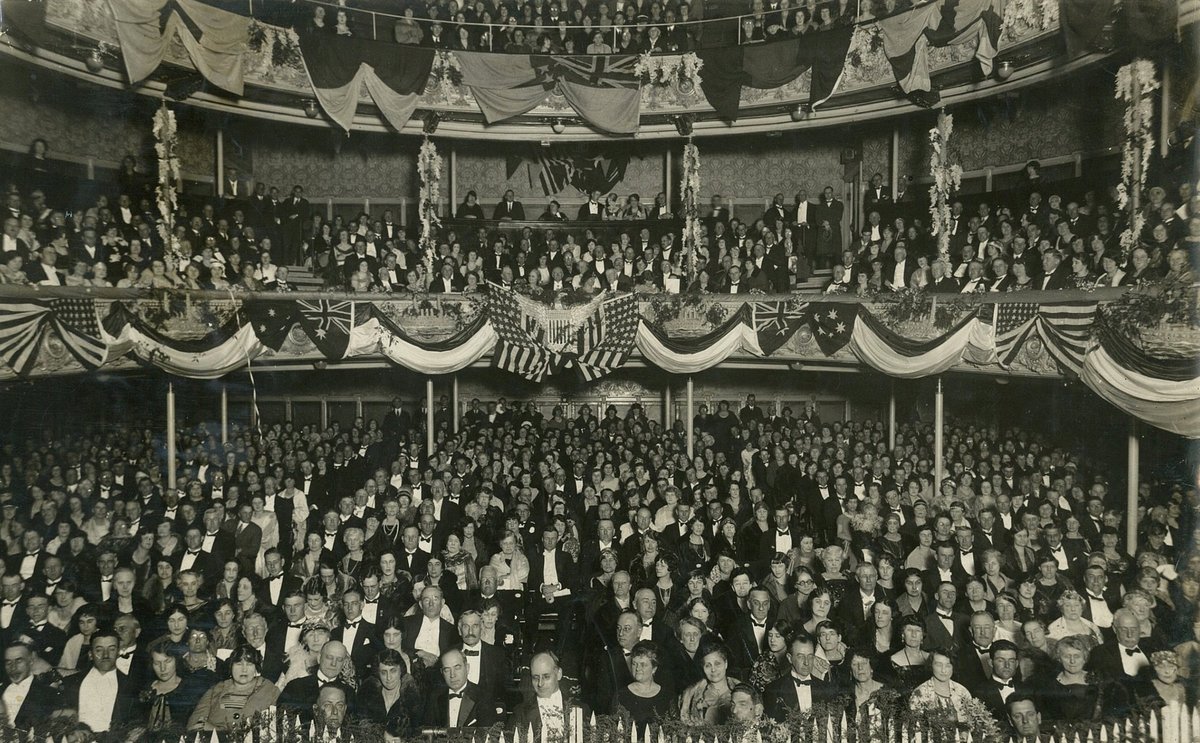 Her Majesty's Theatre, Sydney, decorated for the visit of the US Fleet, July-August 1925 - photographer unknown, Sydney city centre