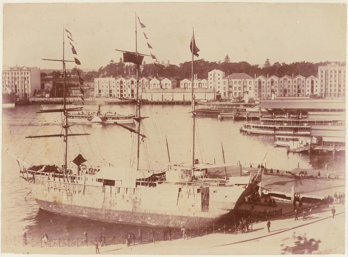 `Success' fake convict ship at Circular Quay, Sydney, 1891, by unknown photographer