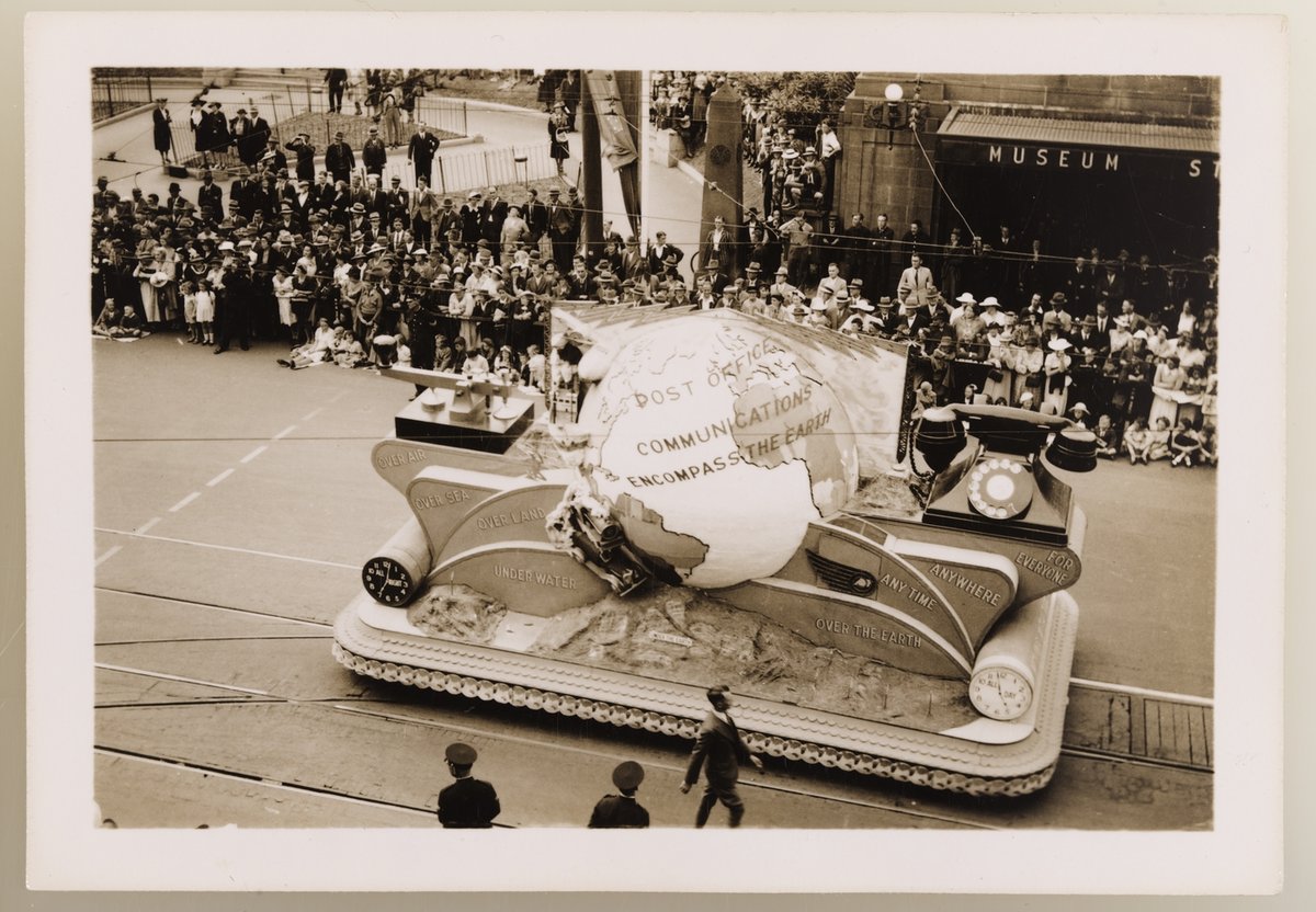 Post Office communications (float), from Sesquicentenary Manufacturers' Parade, Sydney, 1938, Sydney city centre