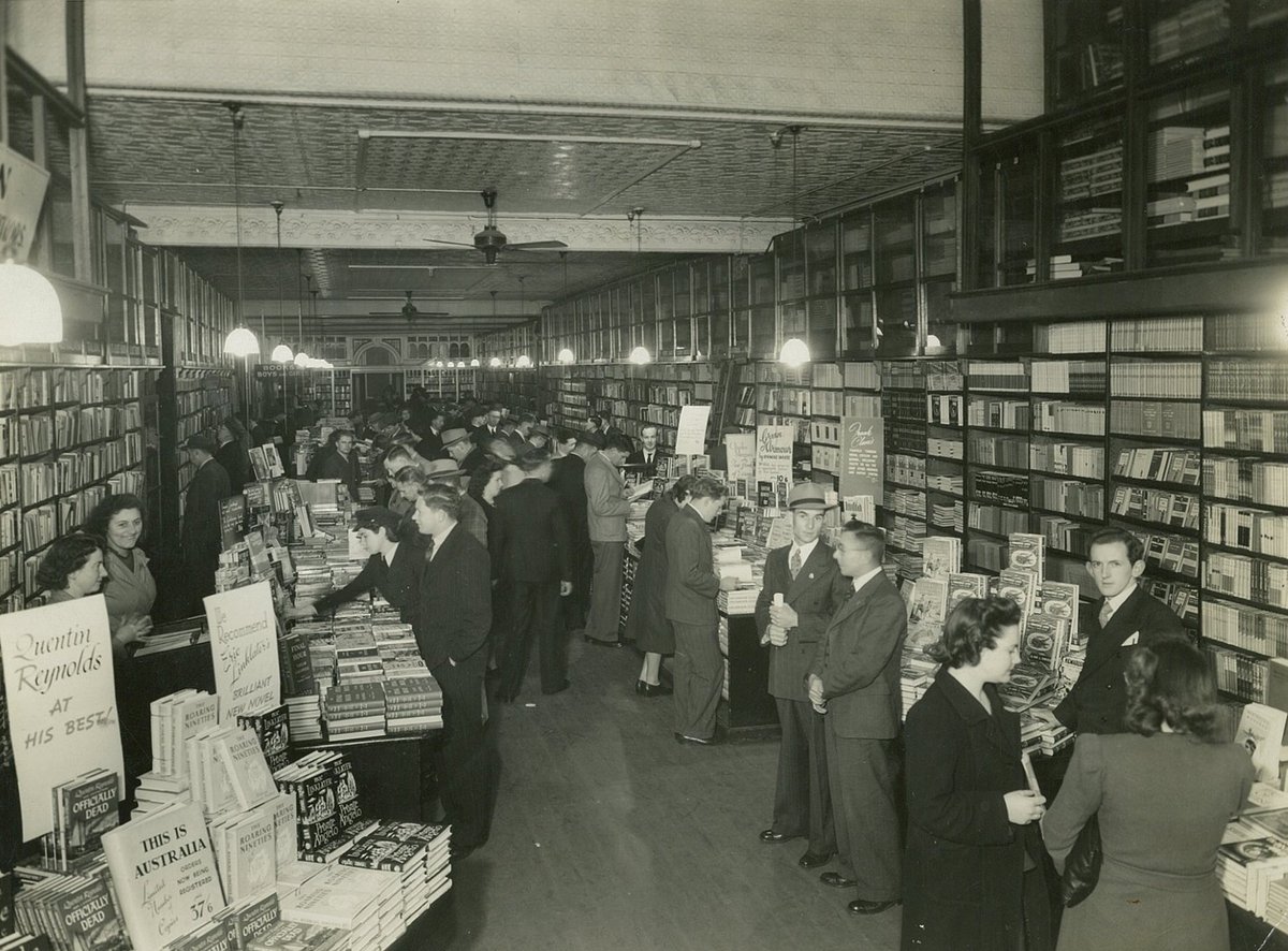 Interior of Angus and Robertson booksellers, Castlereagh Street, Sydney, 1946 - photographer Bradford Pty Ltd, Sydney city centre