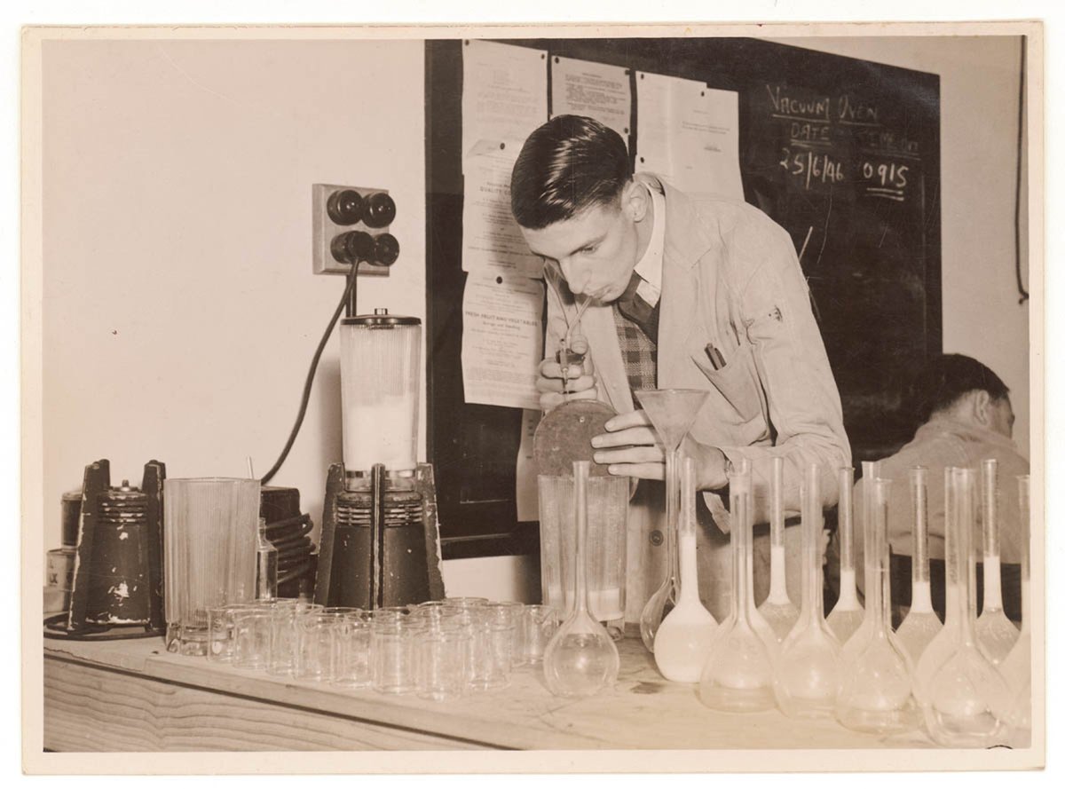 C.S.I.R. Canning Research laboratory investigates rabbit lactose, 1946, by Sam Hood