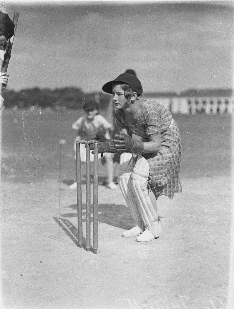 Rita Trudget (Trudgett ?), wicket keeper, Moore Park, 1930s by Sam Hood