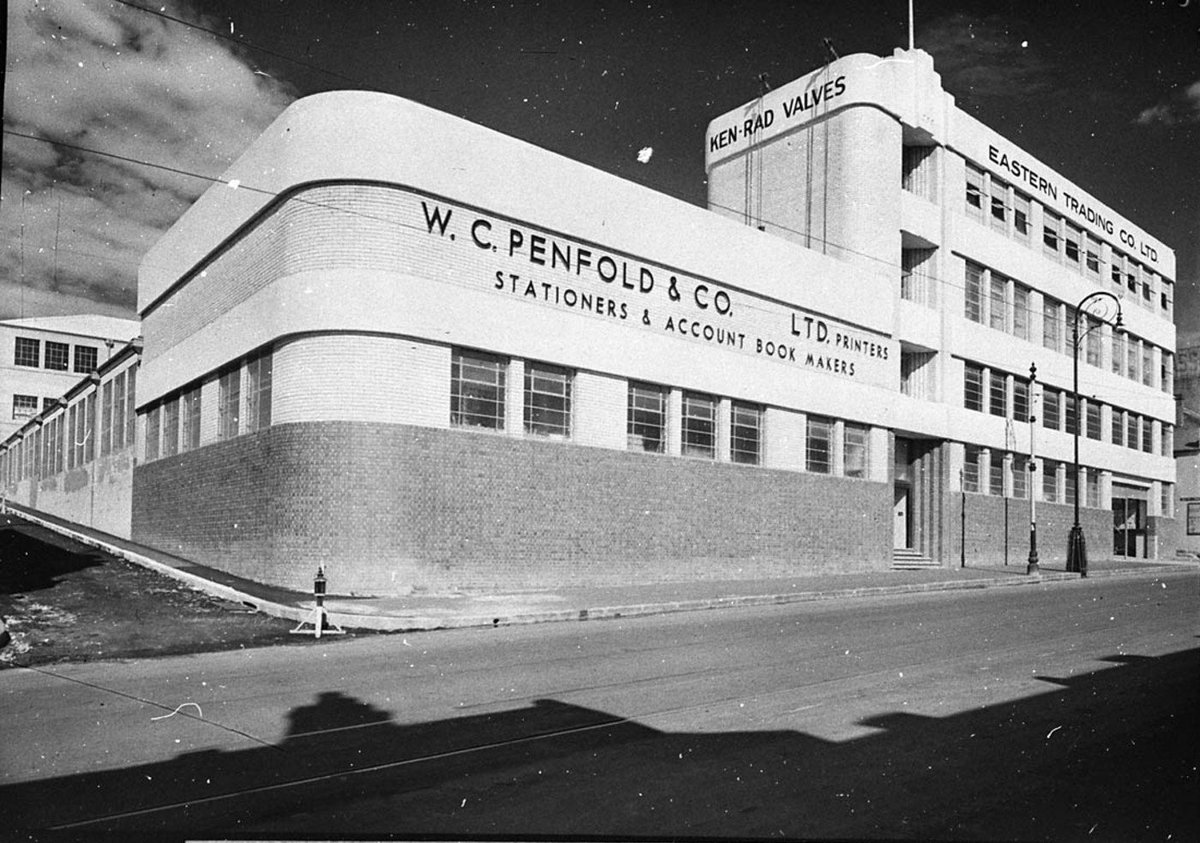 Corner and front facade of W.C. Penfold, showing Eastern Trading Co's building (later headquarters of the Opera Australia), Surry Hills, Sydney, March 1937 - Sam Hood