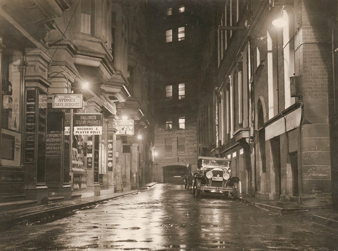 A wet Angel Place, Sydney, 1930s - Sam Hood (c. 1935)