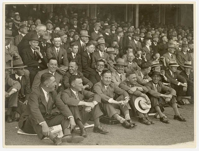 Members Stand packed for Test, 8 (i.e. between 2-7) December 1932 - by Sam Hood, Moore Park