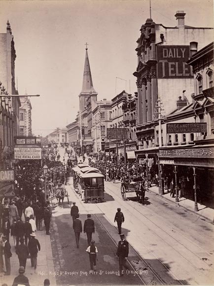 King St. Sydney from Pitt St., looking E, February-March 1895 - H. King Syd, Sydney city centre (1892)