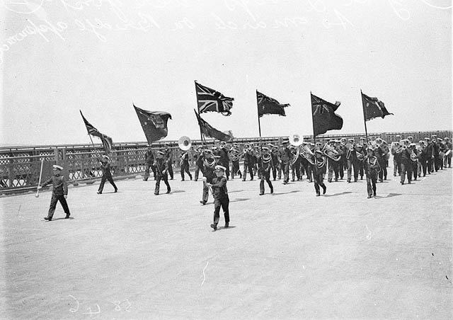 The Young Australia League marching across Sydney Harbour Bridge, February 1931 - photographed by Sam Hood
