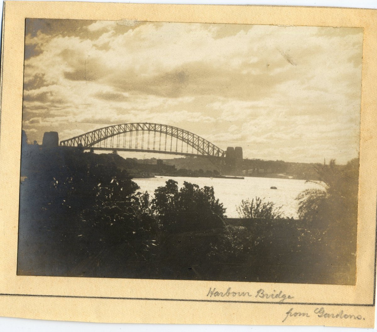 'Harbour Bridge from Gardens' RAHS-Osborne Collection, Sydney Harbour (1930)