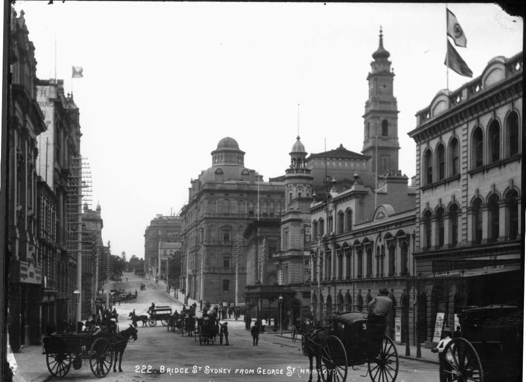 Bridge Street, Sydney from George Street from The Powerhouse Museum Collection, Sydney city centre (c. 1900)