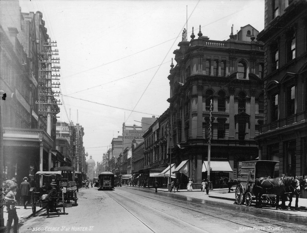 George Street at Hunter Street, Sydney from The Powerhouse Museum Collection, Sydney city centre (c. 1900)