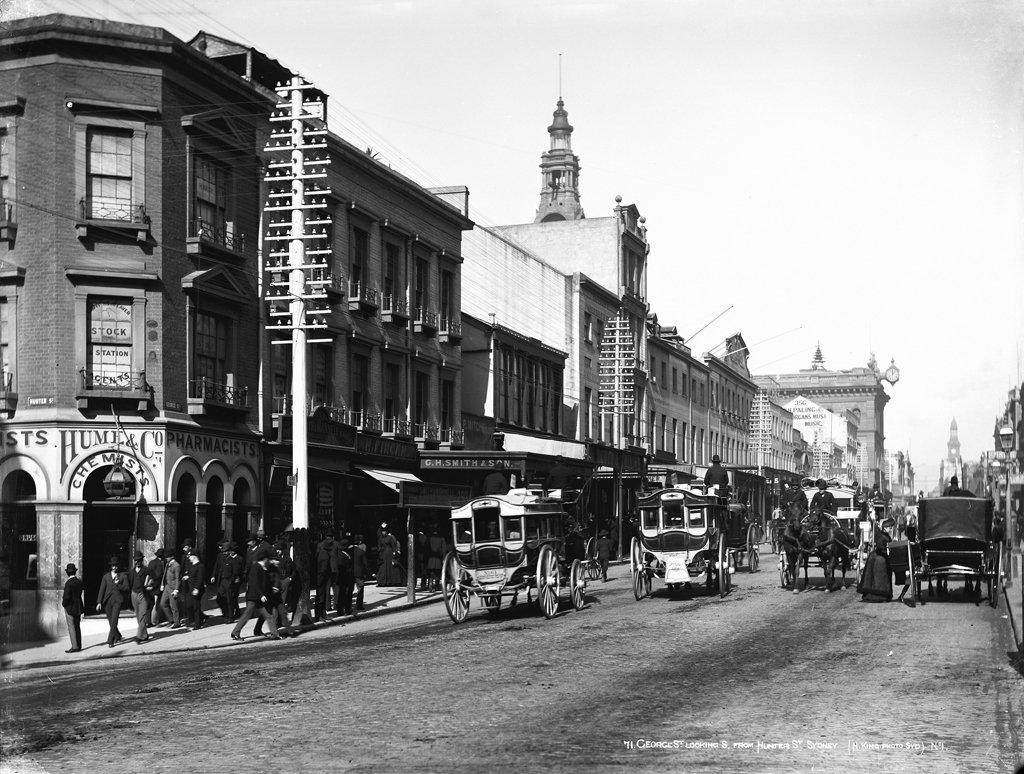 George Street, looking south from Hunter Street, Sydney from The Powerhouse Museum Collection, Sydney city centre (c. 1900)