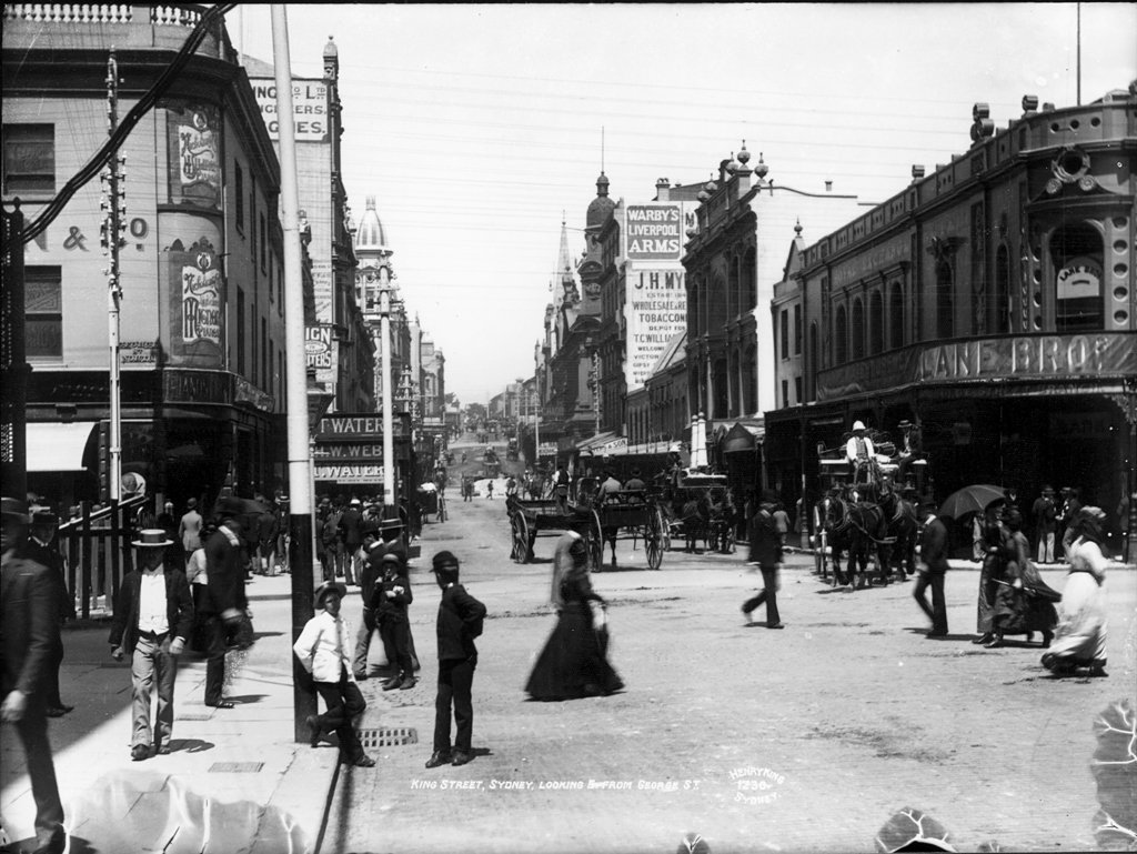 King Street, Sydney, looking east from George Street from The Powerhouse Museum Collection, Sydney city centre (c. 1900)