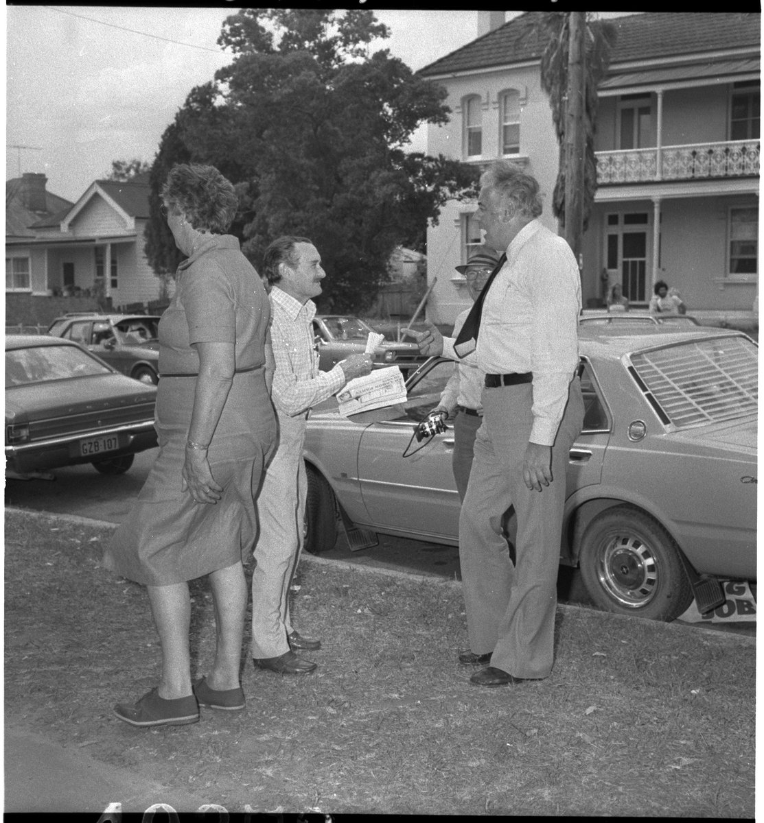 Gough Whitlam visits the polling booth for the 1977 Federal Election at Campbelltown Primary School