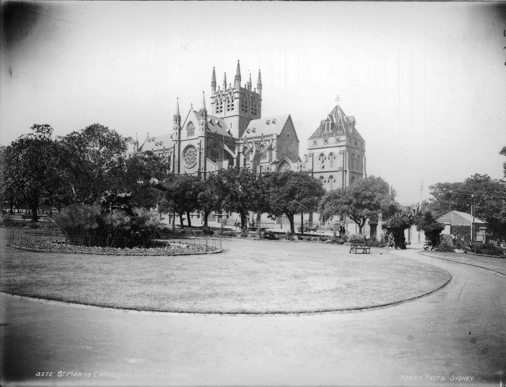 St Mary's Cathedral from Hyde Park, Sydney from The Powerhouse Museum Collection, Sydney city centre (c. 1900)