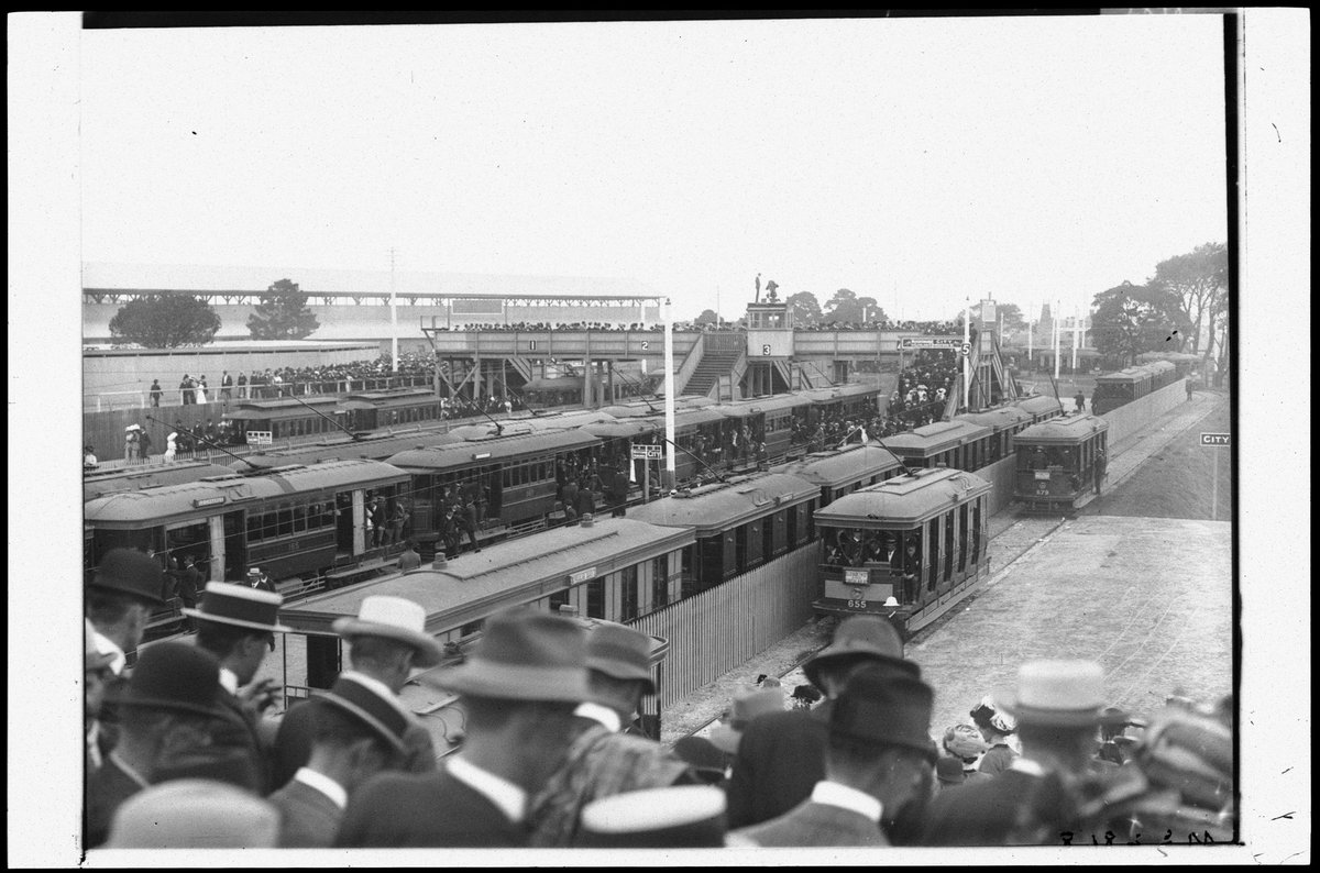 Crossing the overhead bridge to trams at platform below, Randwick, ca. 1914 - unknown photographer (c. 1914)