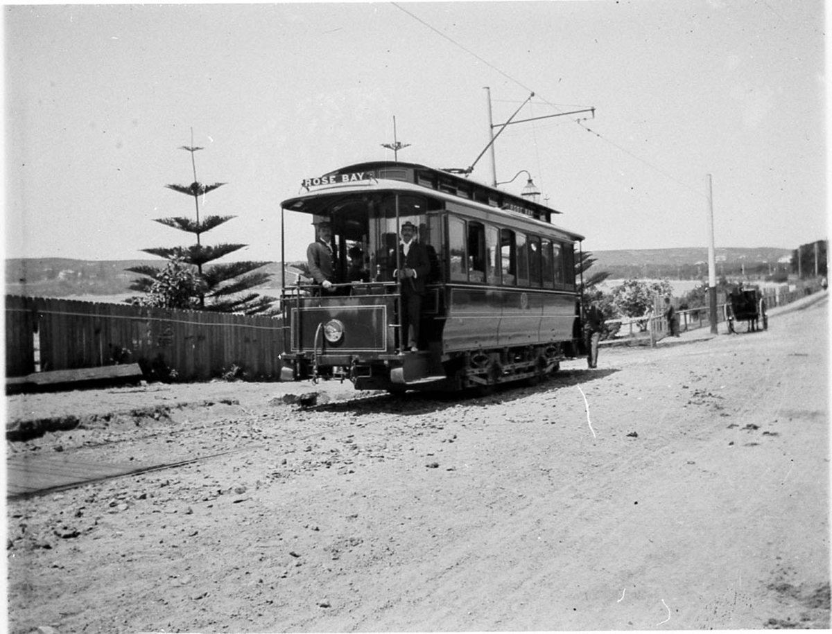 Rose Bay electric tram, New South Head Road, 1898 - by Albert James Perier