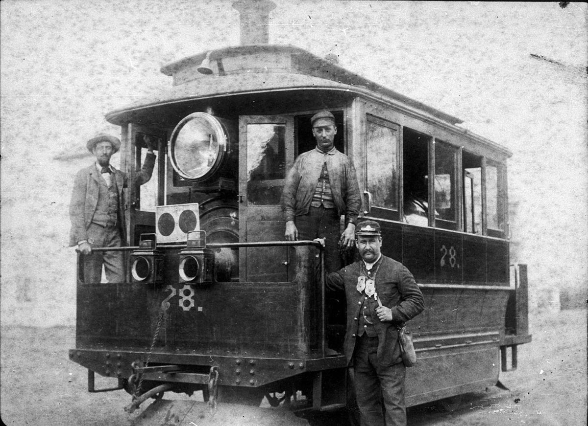 Baldwin steam tram 78 "The last tram from Leichhardt to Parramatta". "Cowcatcher" attached to front, c. 1890 - unknown photographer