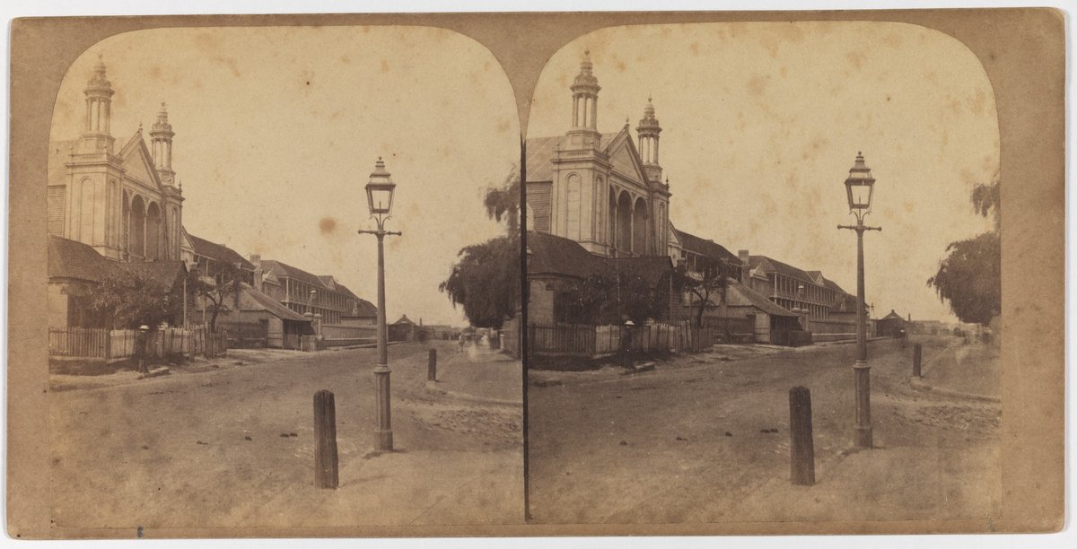 Macquarie Street South (1859) (Taken from corner of Hunter & Macquarie Streets, looking south. St. Stephens Presbyterian Iron Church on left), Sydney city centre (c. 1858)