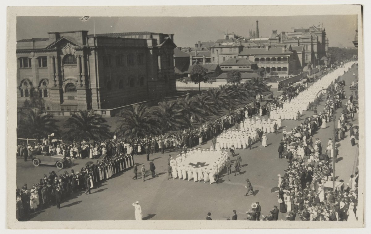 V.A.D. procession Red Cross Day 28th April 1918 - Photo taken by Jas Spence, Turramurra from top of Library Building