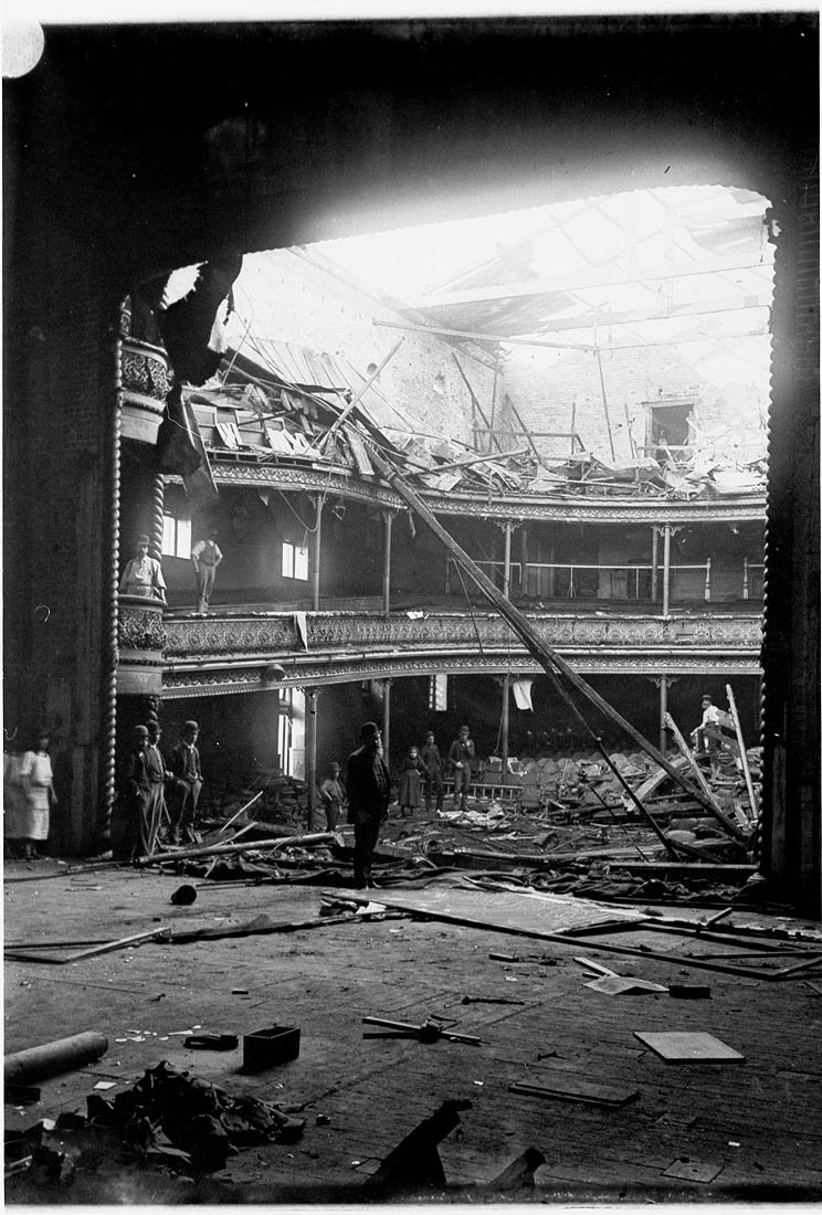 Theatre Royal destroyed by fire during Mrs Bernard Beere's season, Sydney, 1892 - photographer Albert James Perier, Sydney city centre