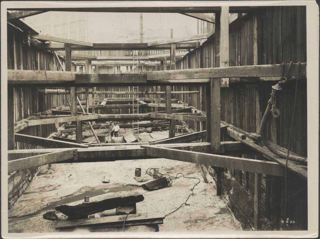 Boxing used to construct approach to Central Station, 1923, Haymarket
