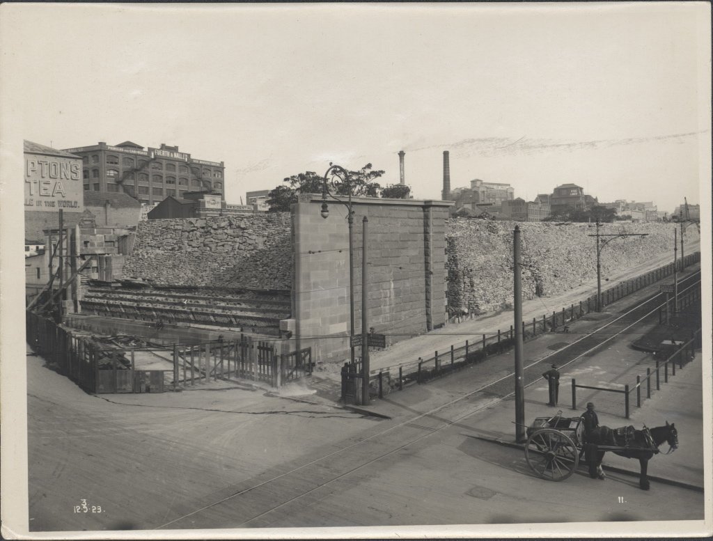 Rock embankment approach to Central Station, 1923, Haymarket