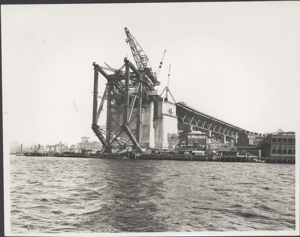 Southern approach to Sydney Harbour Bridge from the water, 1929
