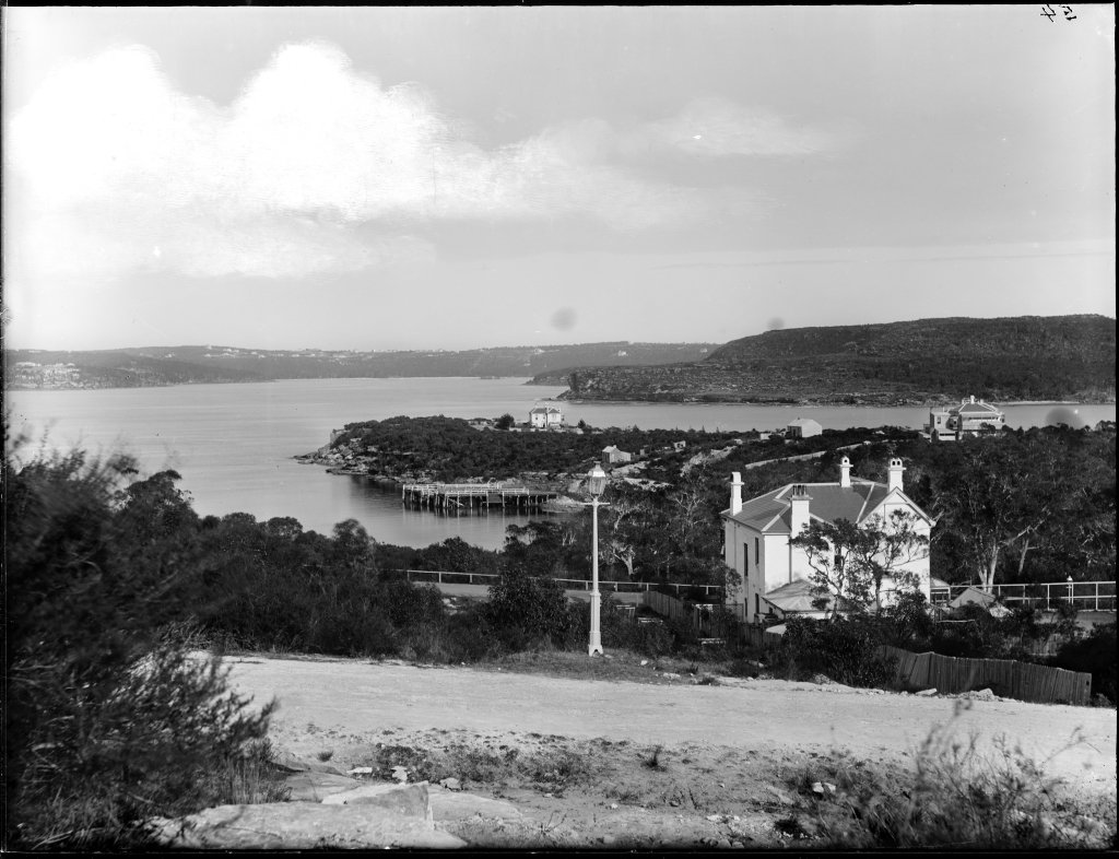 River scene with large houses and gas lights, Manly (1880–84)