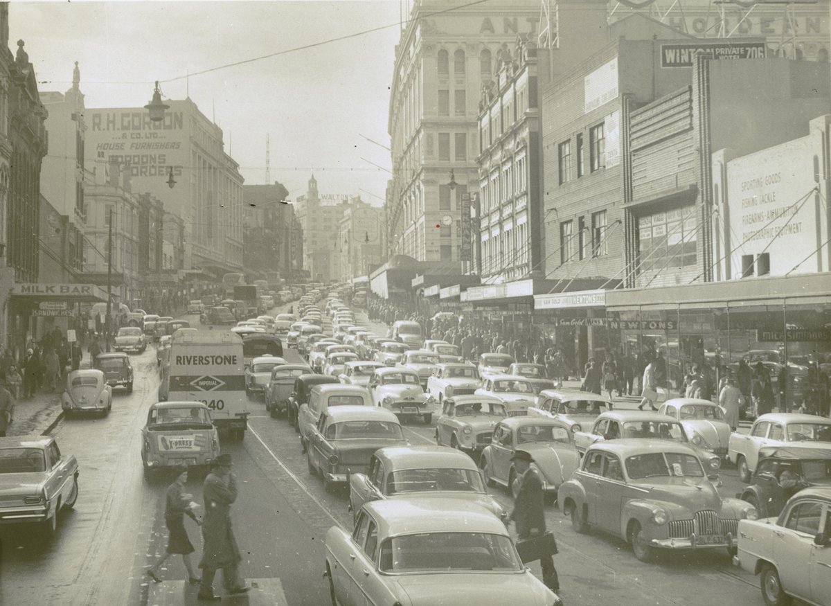 George Street looking north, Sydney (NSW), Sydney city centre (c. 1960)