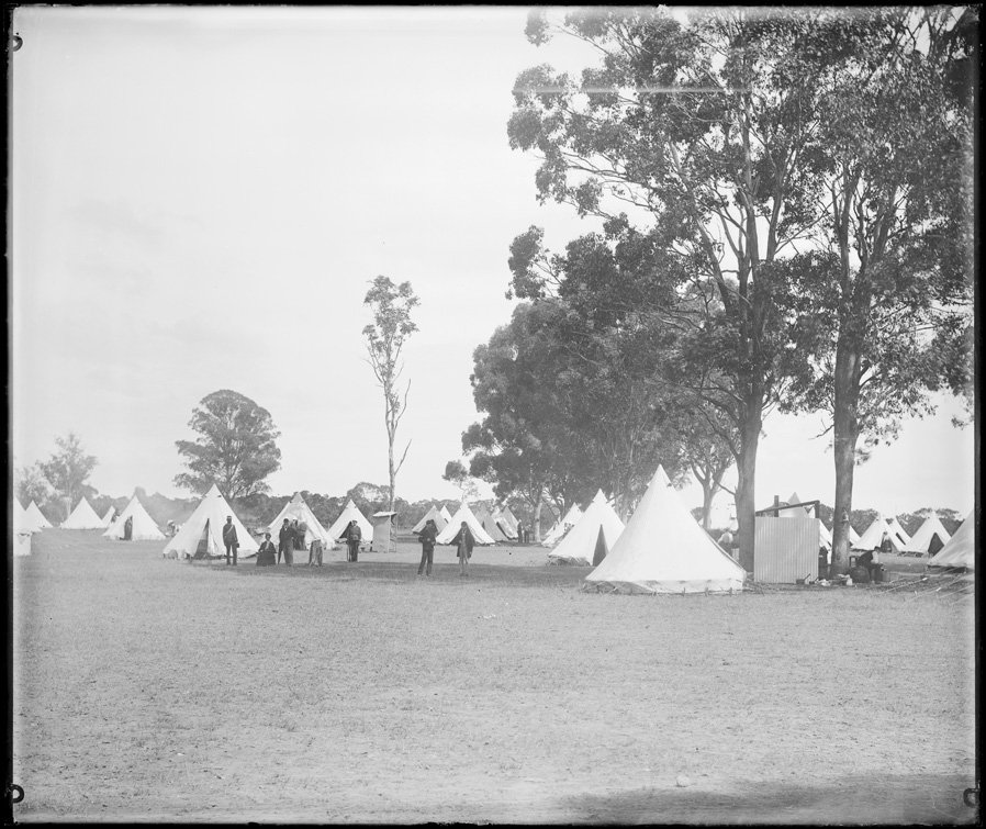 Believed to be NSW volunteers Easter Encampment at Windsor April 1884 - Tents