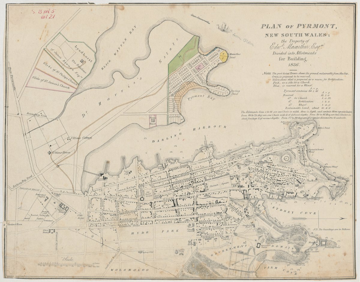 Sydney St Andrew - Plan of Pyrmont New South Wales the property of Edwd (Edward) Macarthur Esqre (Esquire) divided into allotments for building 1836 (Sketch book 5 folio 21)