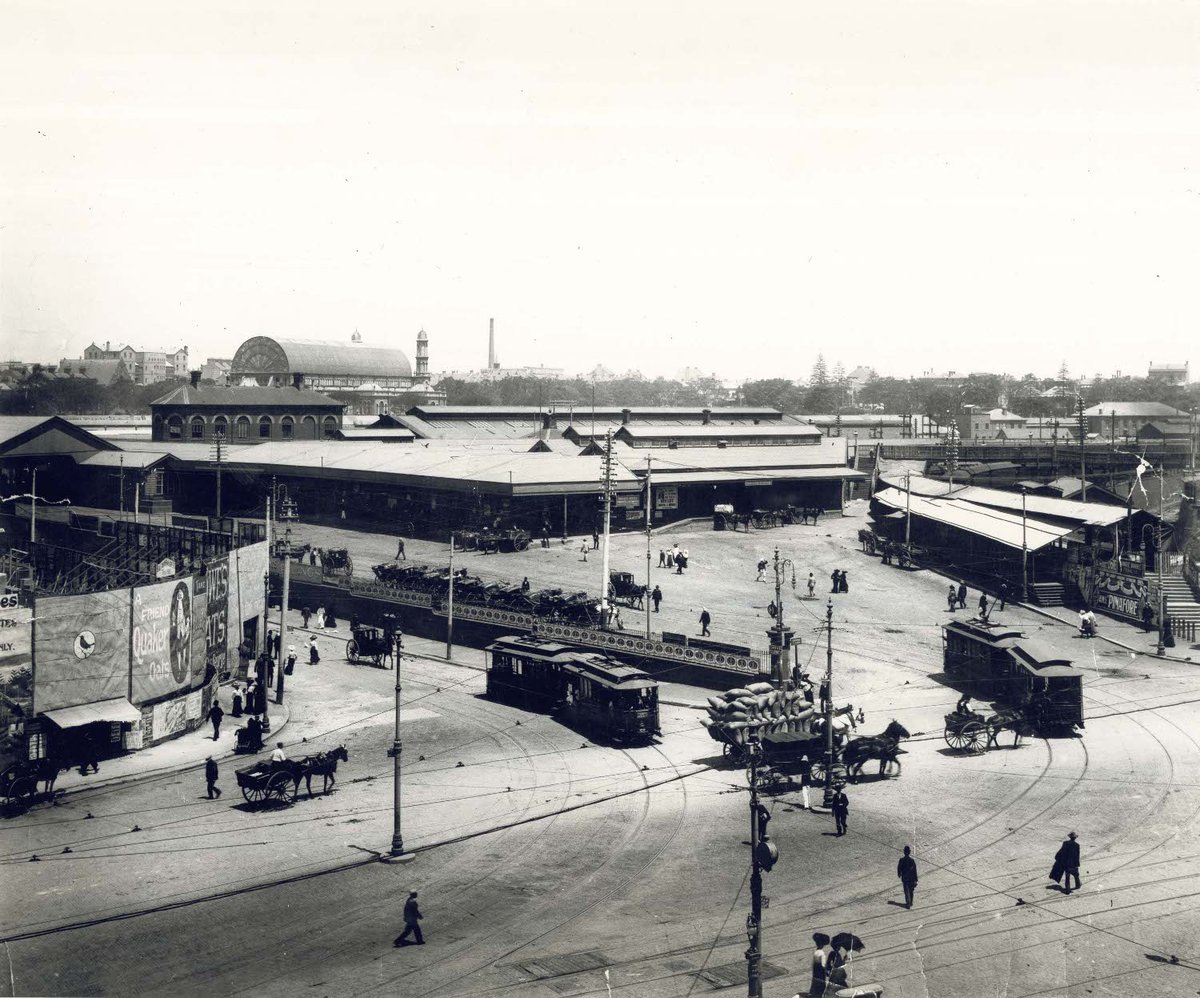 A view of the old Sydney Railway Station on the corner of Devonshire and George Streets (NSW), Sydney city centre (c. 1900)