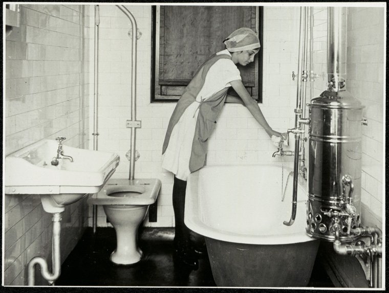 Burwood Girls High School (Burwood Domestic Science School) - cleaning bathroom 1930