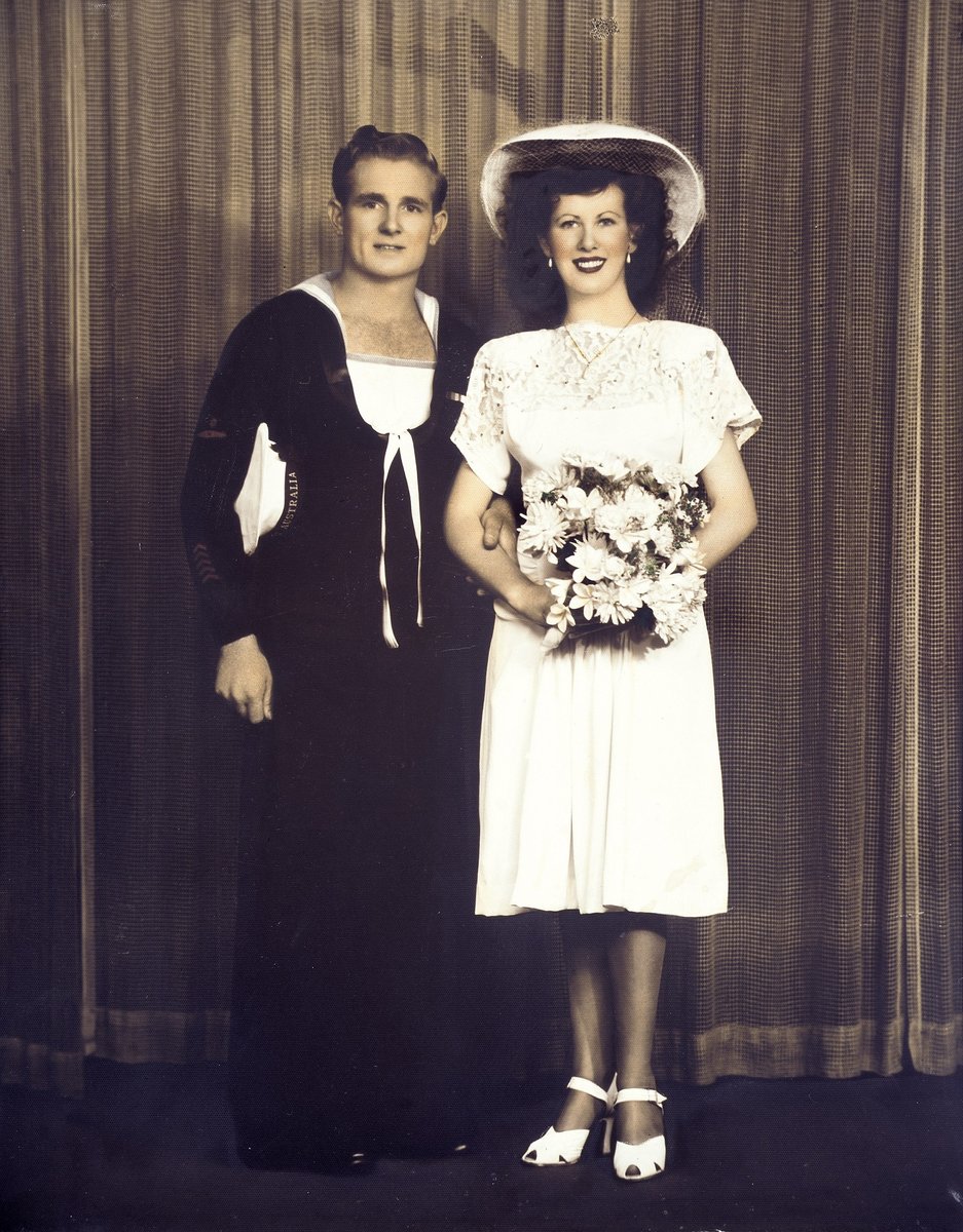 Muriel McGlynn and William Richardson on their wedding day, 1946, Annandale