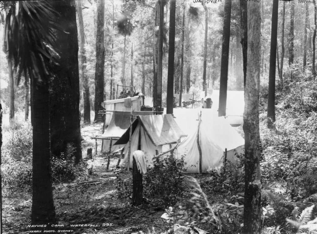 Navvies' camp, Waterfall, c. 1900